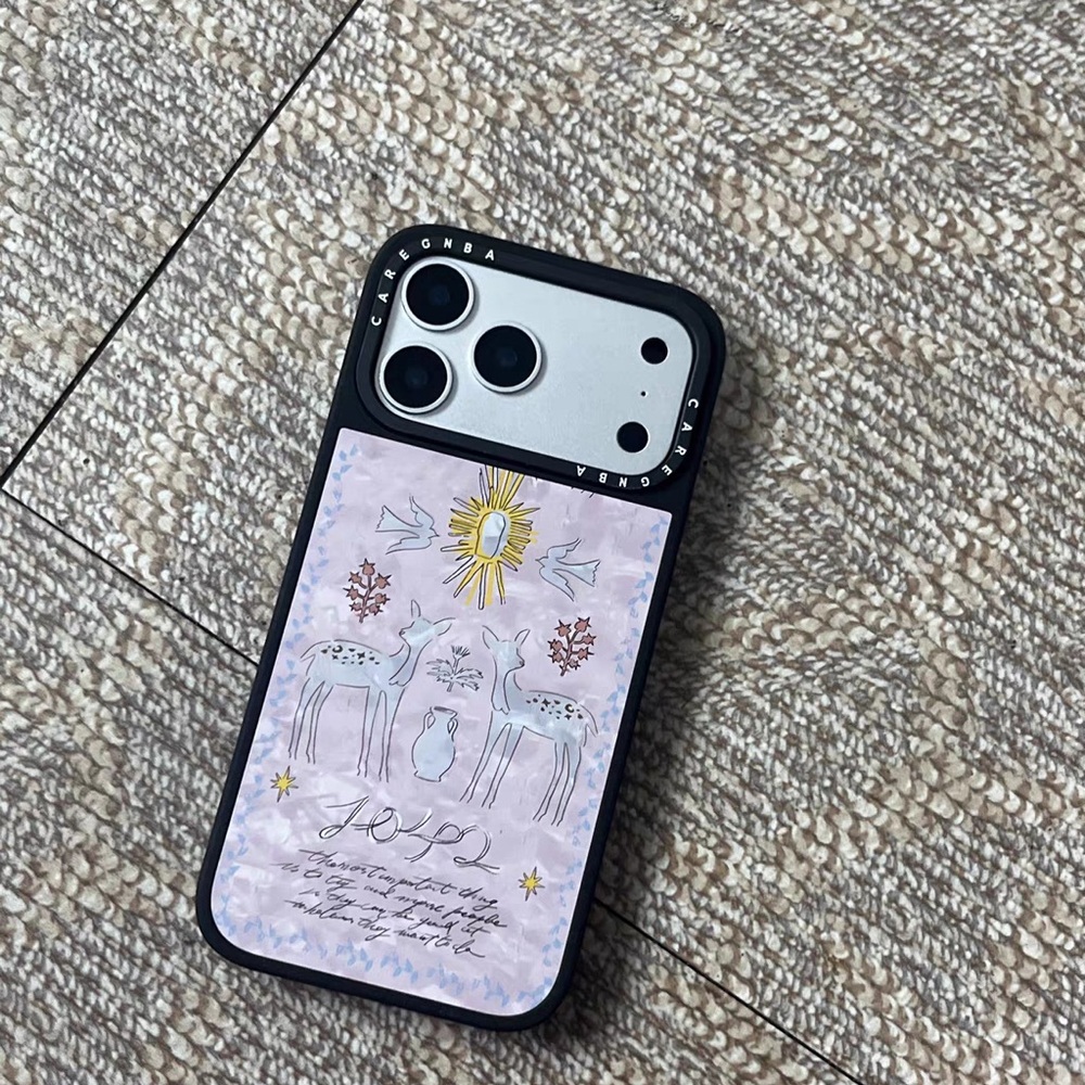 Pink Deer Pattern Phone Case with Black Bumper - Elegant Pastel Design